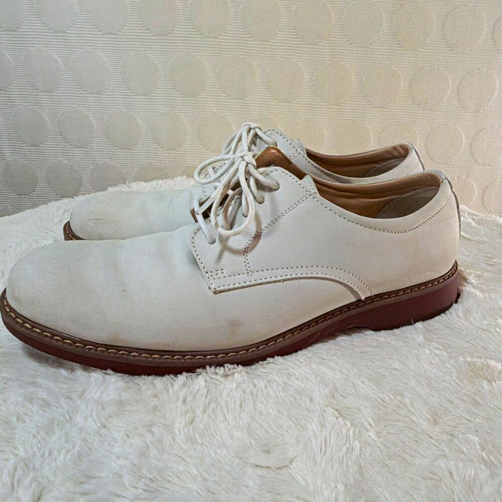 G.H. Bass Pasadena Buck Shoes Men’s 10.5 White Nubuck Red Sole Derby
